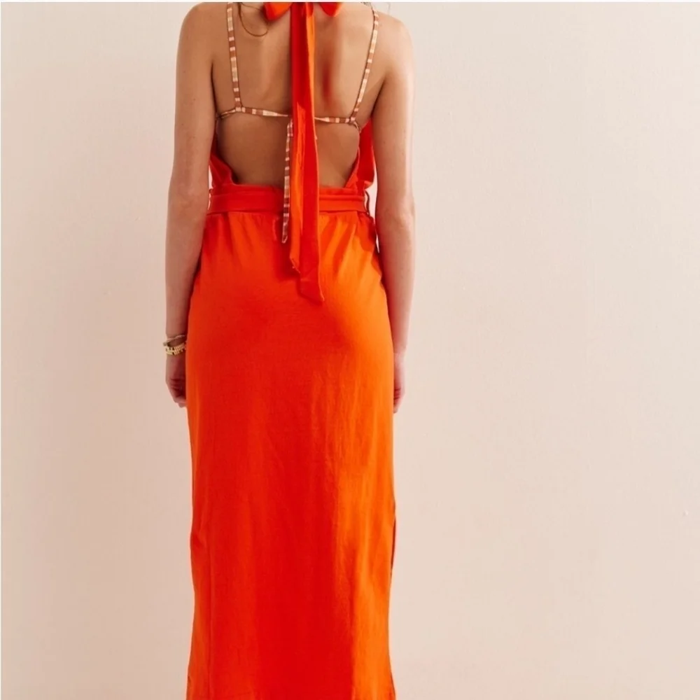 New Free People Beach Randi Halter 100% Cotton Tangerine Tango Dress Medium - Picture 3 of 8